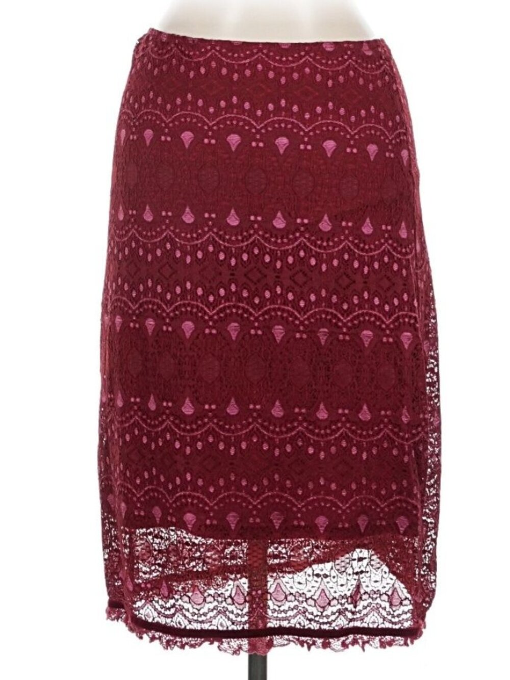 Lace Midi Skirt Burgundy One Size 1990s VINTAGE RARE EUC